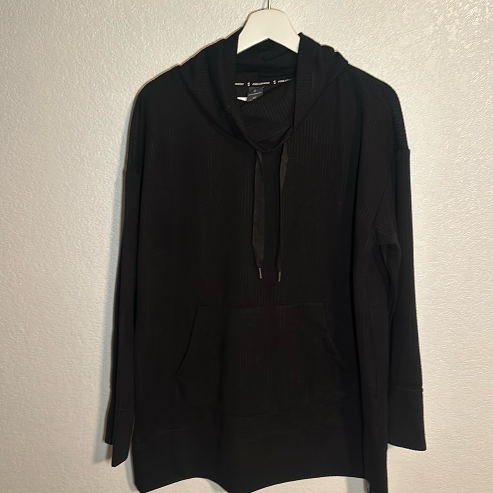 Free Country Black Funnel Neck Ribbed Sweater Front Pocket Size XL